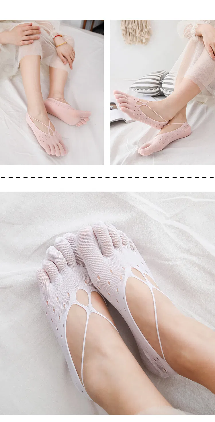 Xianghui Ice Silk Ultra Thin Hollowed-out Mesh Cross Strap Five Finger Invisible Yoga Socks