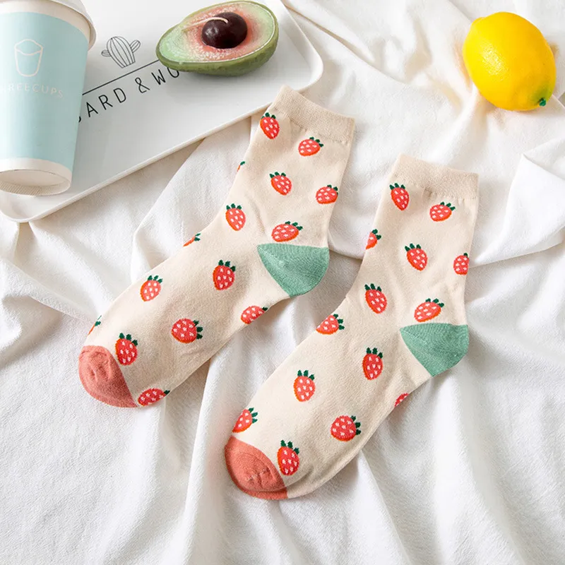 Xianghui Cartoon Vegetables Women Cotton Funny Strawberry Tube Socks