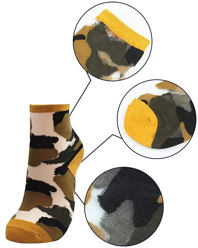 Xianghui Women's Novelty Lace Through Camouflage Pattern Ankle Sock