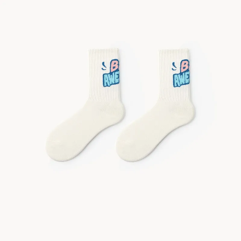 Xianghui Bright Color with Letter Cotton Breathable Crew Unisex Fashion Sport Socks