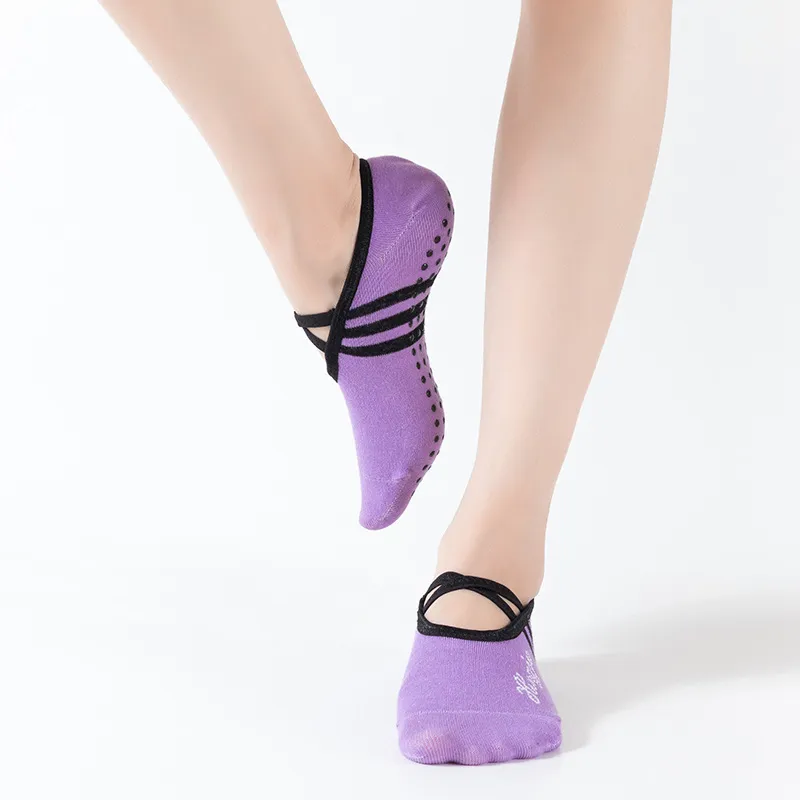 Xianghui Round Head Backless Print Logo Invisible Small Lace-up Sports Yoga Socks