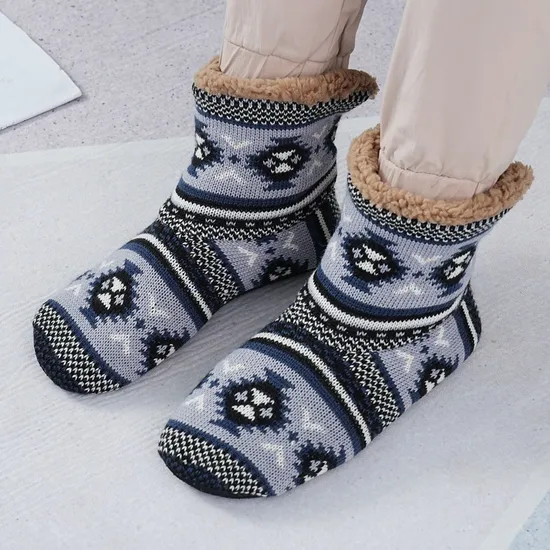 Xianghui Custom Pattern Winter Thick Wool Crew Warm Floor Socks with Grips