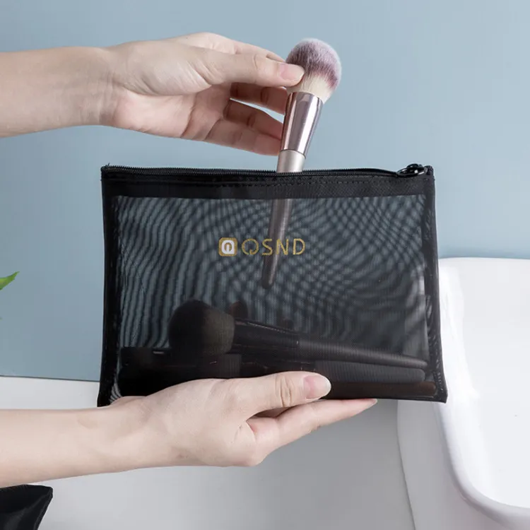 Xianghui Custom Logo Mesh Cosmetic Bag Portable Wash Simple Travel Nylon Cosmetic Bag