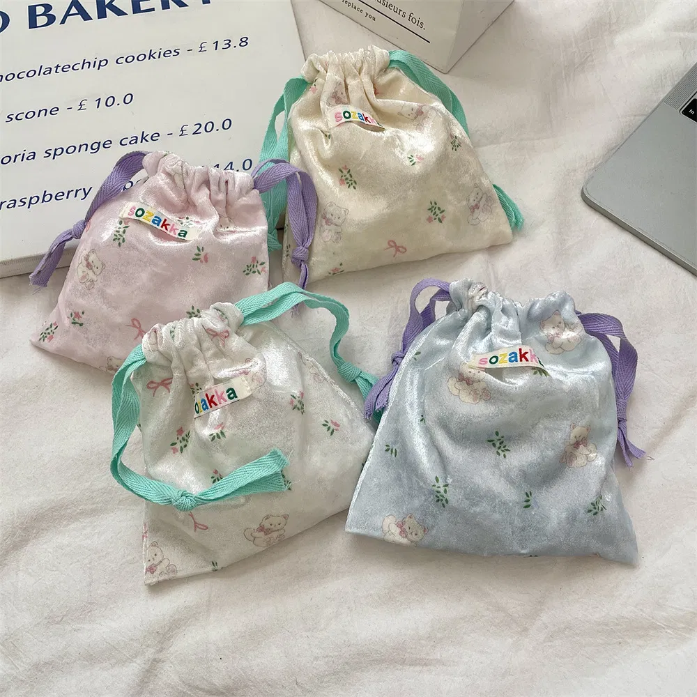 Xianghui Cartoon Bear Drawstring Storage Bag Cosmetic Pouch Sundries Lipstick Bag Coin Pouch Travel Packing Bag