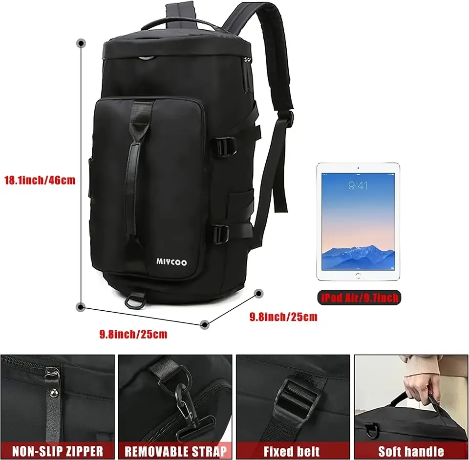 Xianghui Gym Bag Sports Duffle Bag Travel Backpack Shoes Compartment Black Golf Bag