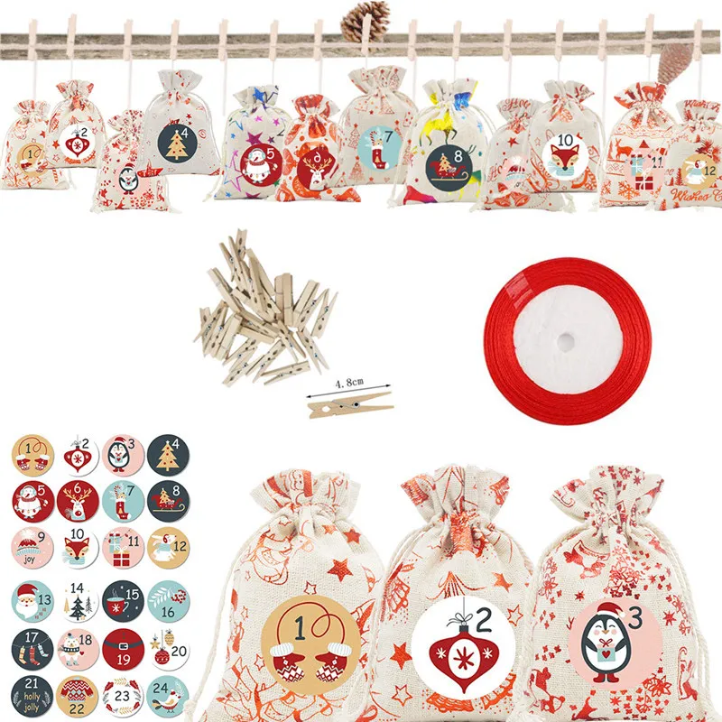 Xianghui Wholesale Advent Calendar Christmas Cotton and Linen Gift Bag Set