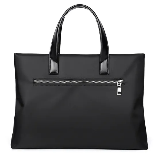 Xianghui Black Large Capity Briefcase with Pockets on The Side Simple Business Handbag