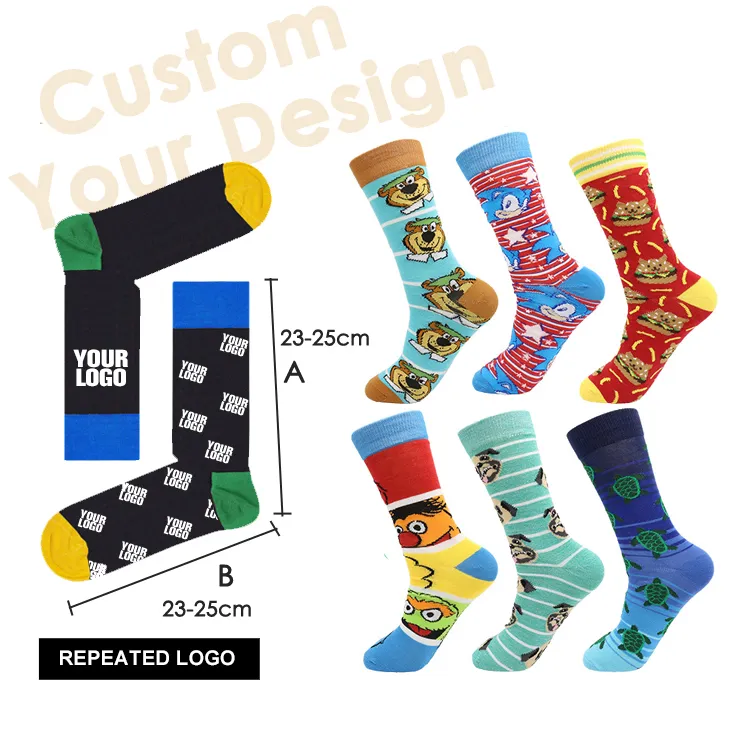 Xianghui Custom Logo Design Jacquard Sport Funny Colorful Printed Socks