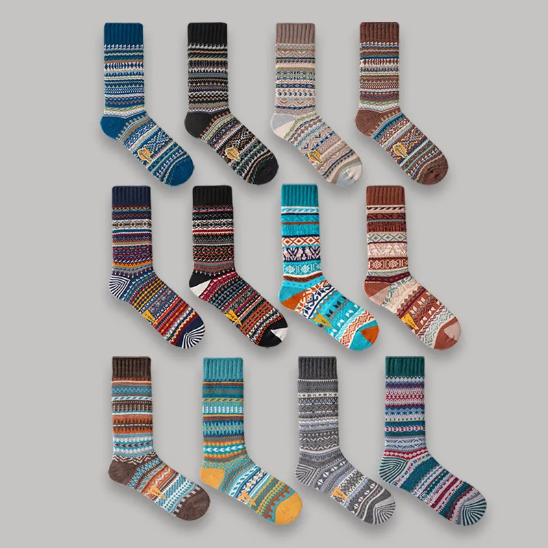 Xianghui Wholesale Novelty Quality Thick Winter Crew Jacquard Happy Socks for Men