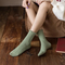 Xianghui Solid Color Vertical Stripes Crew Socks Women Sweet Girl Cotton Soft