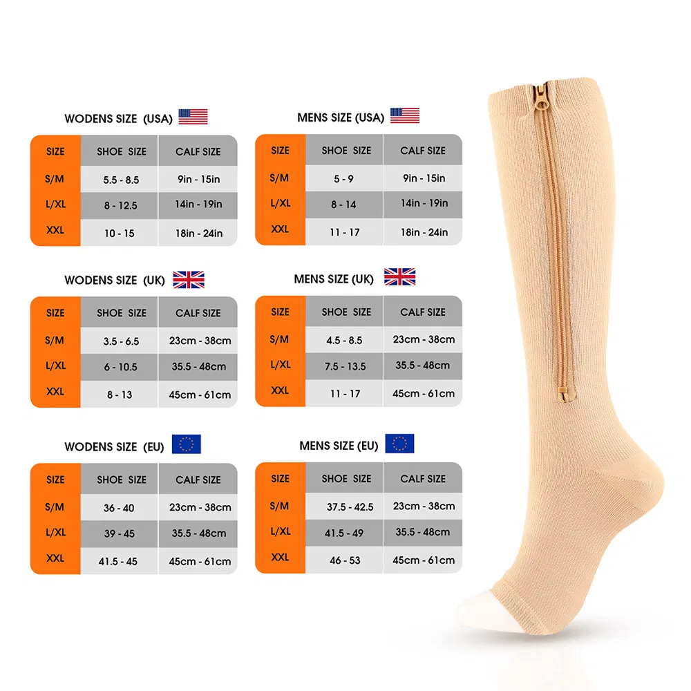 Xianghui Hot Sale Sport Type Breathable Skin and Compression Socks with Zipper