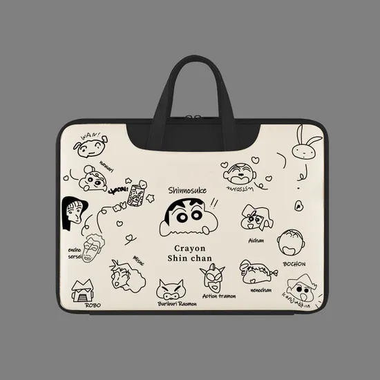 Xianghui Cute Black and White Crayon Shin Chan Cartoon Characters Pattern Laptop Bag