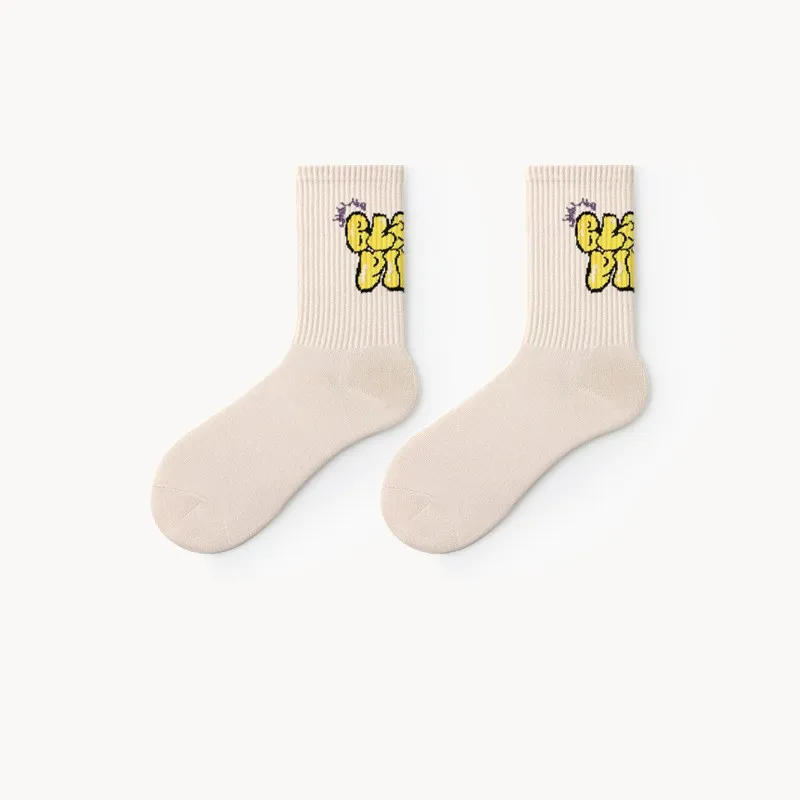 Xianghui Bright Color with Letter Cotton Breathable Crew Unisex Fashion Sport Socks