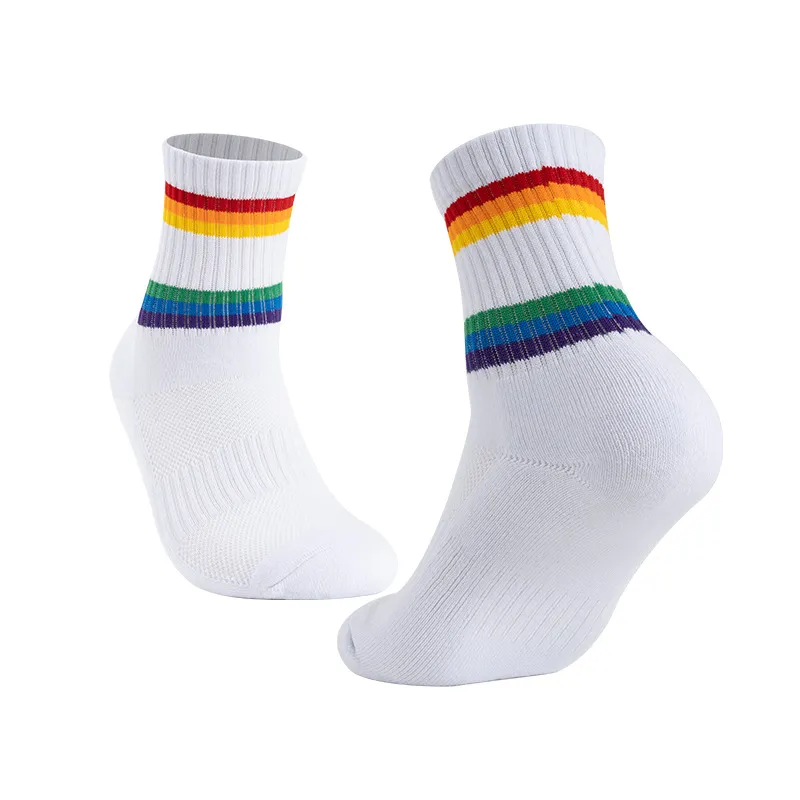 Xianghui Breathable Fashion Colorful Stripe Custom Logo Sport Socks for Adult