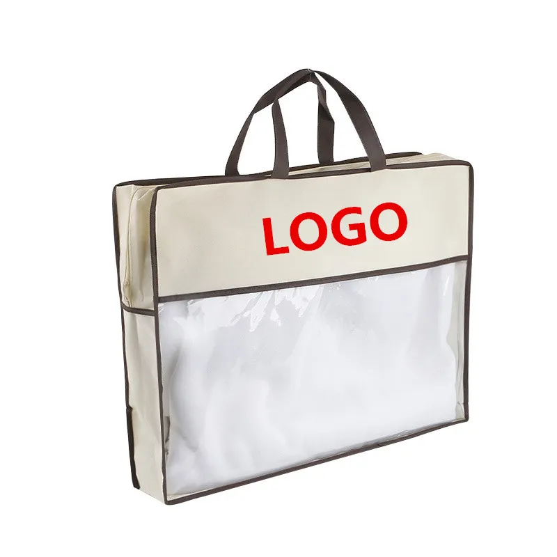 2024 Customizable Non-Woven Reusable Shopping Bag Canvas Tote with Cotton Handle Home Textile Zipper Packaging Logo Pattern Gift