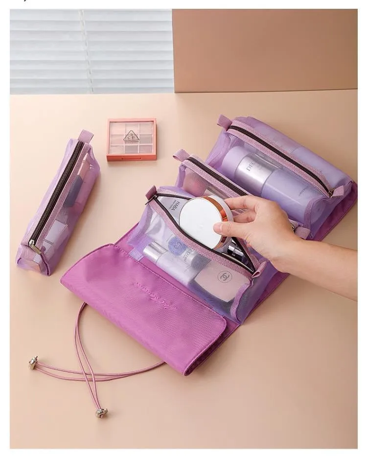 Xianghui Detachable 4-in-1 Makeup Multi-Functional Simple Travel Portable Folding Cosmetics Storage Toiletry Bag