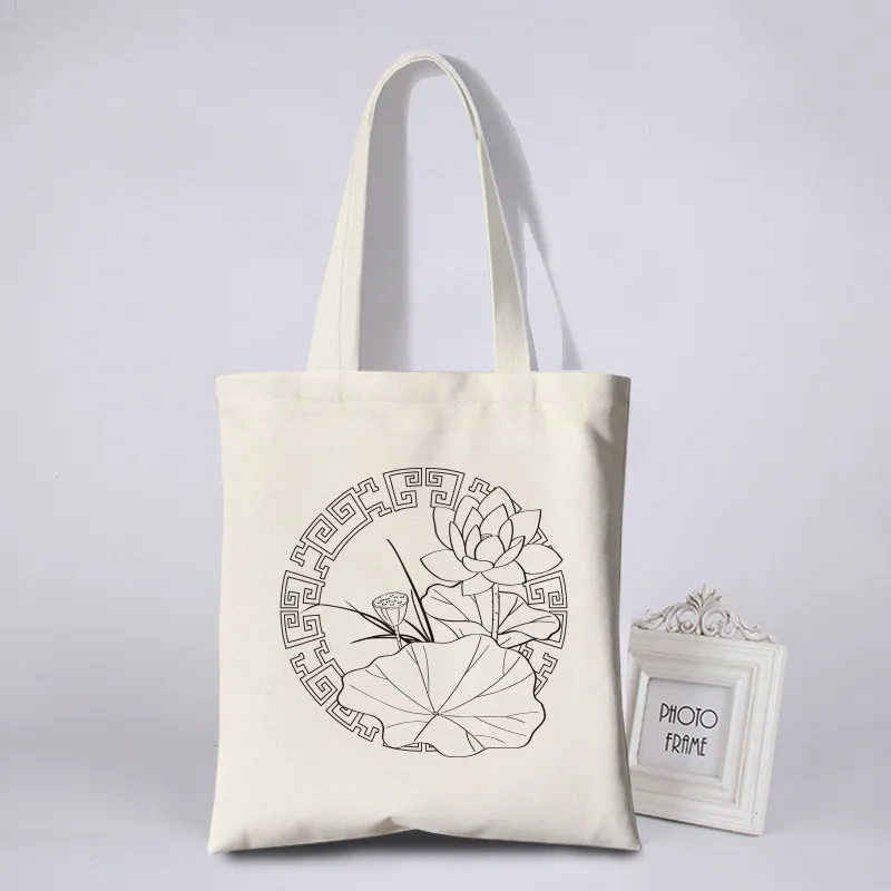 Custom Logo Printed Eco Friendly Large Plain Reusable Organic Shopping Tote Bag Cotton Canvas Bag with Pocket