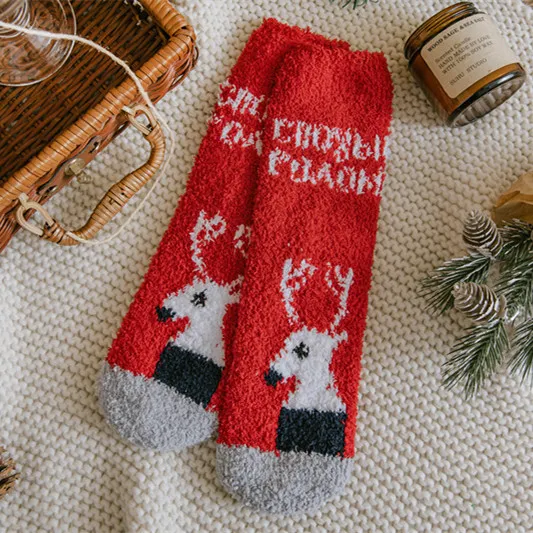 Xianghui Own Design Bulk Warm Christmas Socks Custom Fuzzy Socks