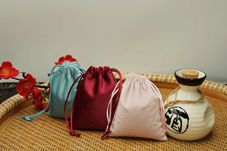 Xianghui Thickened Velvet Drawstring Bag Glossy Velvet Pouch Super Soft Drawstring Sack Jewelry Packaging Bag Multi Color Option