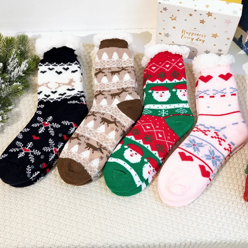 Xianghui Cheap Custom Logo Patterns Thick Slipper Winter Warm Christmas Socks
