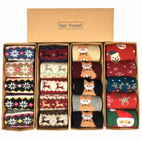 Xianghui Boxed Christmas Autumn and Winter Wool Socks Thickened Warm Crew Socks