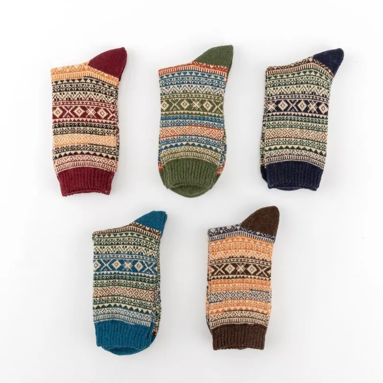 Xianghui Wholesale Vintage Thickened Rabbit Wool Ethnic Plaid MID-Tube Socks