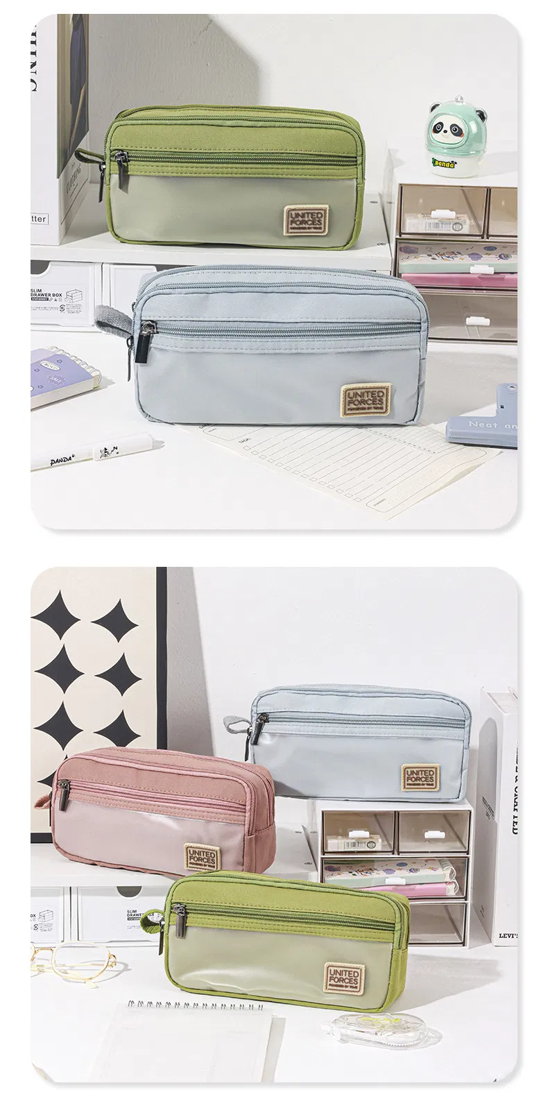 Custom Logo Printed Canvas Zipper White Makeup Bag Luxury Cotton Small Canvas Make up Bag Travel Cosmetic Bag Pencil Pouch