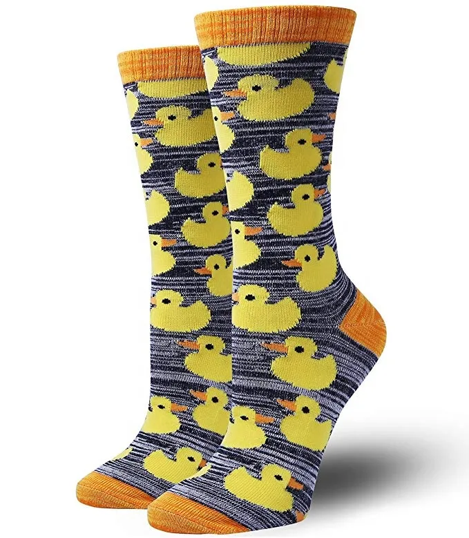 Xianghui Novelty Mens Funny Jacquard Yellow Duck Animal Cotton Crew Socks
