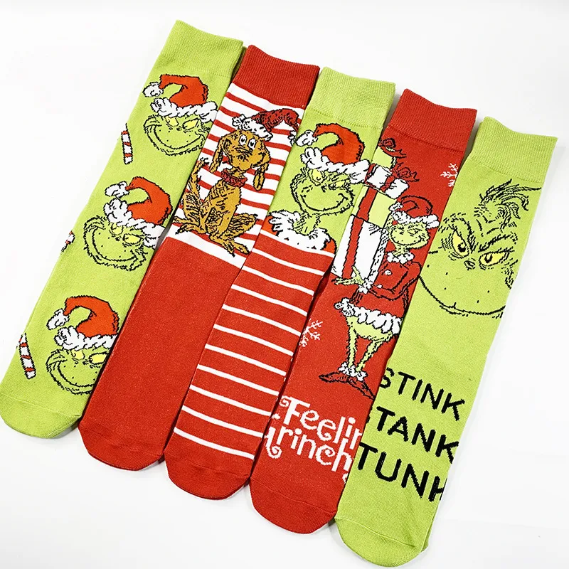 Xianghui Creative Christmas Socks Cartoon Grinch Cute Stock Knitted Socks