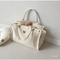 Xianghui Mommy Bag Embroidered Teddy Bear Mother and Baby Bag Canvas Tote Handbag