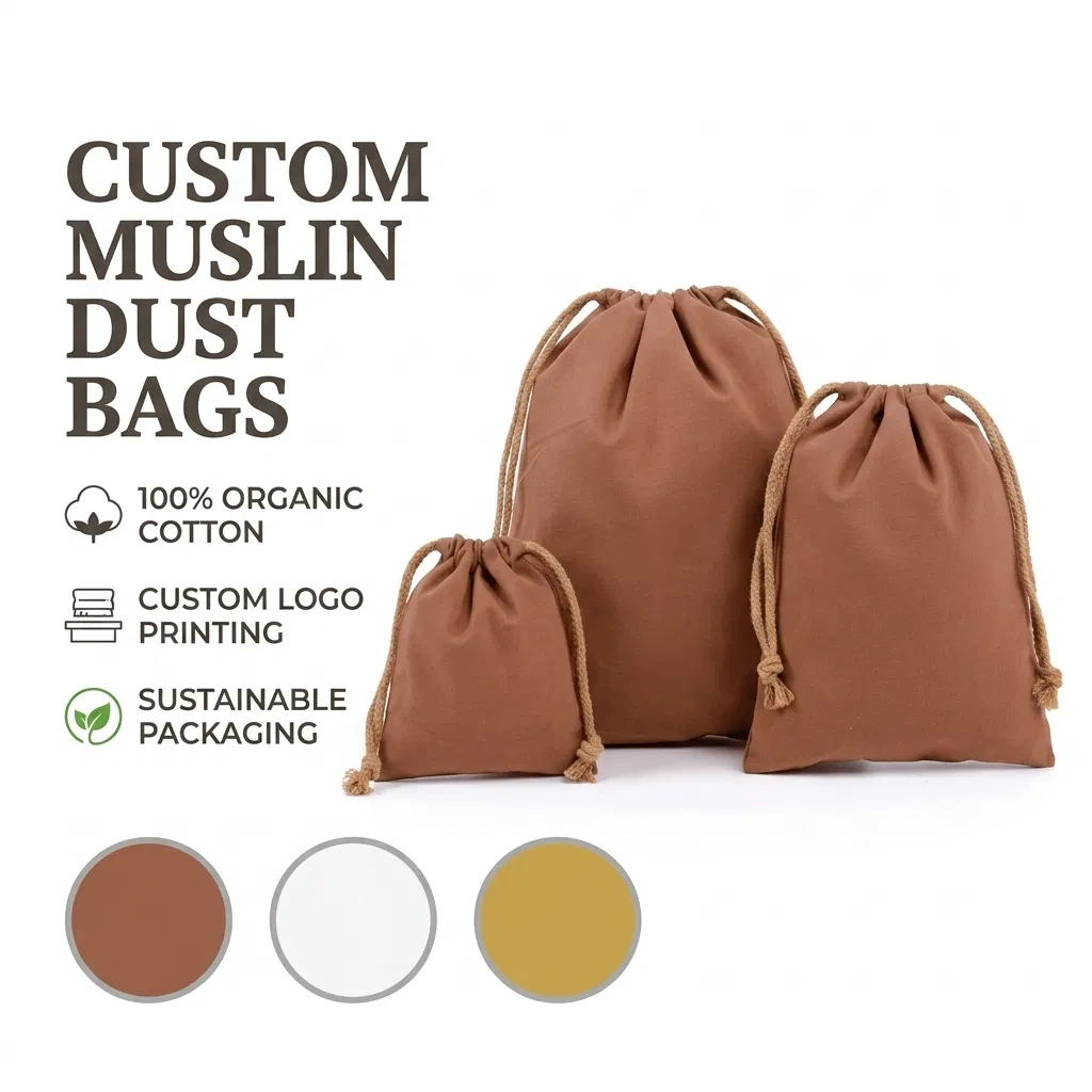 Xianghui Cheap Custom Logo Black Muslin Dast Organic Recycled Cotton Dust Bag