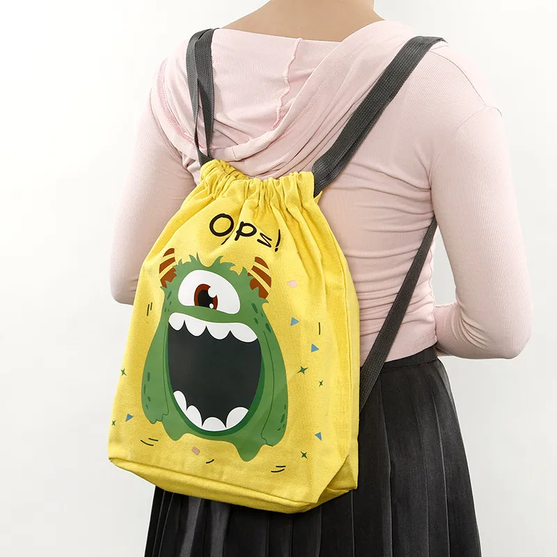 Xianghui Custom Cotton Drawstring Canvas Bag Cartoon Canvas Drawstring Backpack