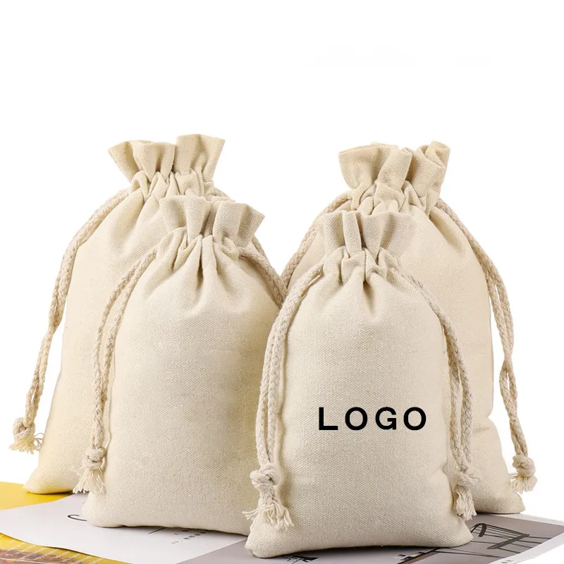 Xianghui Eco Friendly Organic Cotton Linen Logo Customized Canvas Bags Fabric Drawstring Gift Bags