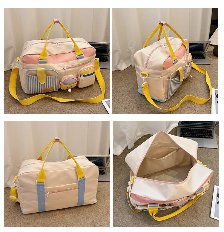 Xianghui Casual Sports Gym Bag Women Unique Niche Large Capacity Short Trip Storage Luggage Bag Dopamine Tote Travel Bag